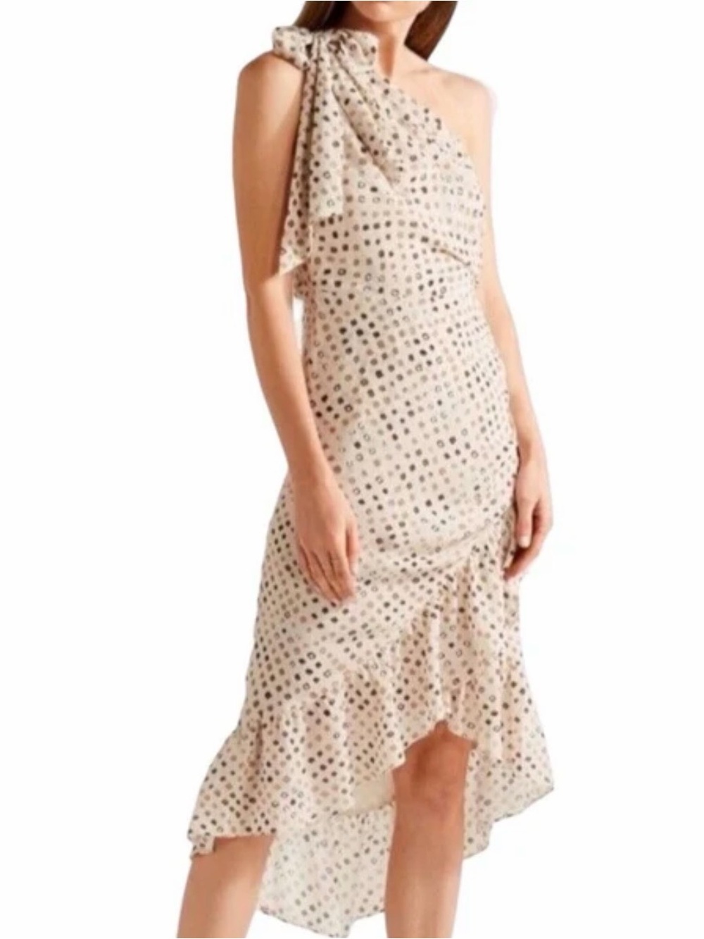 Ulla Johnson Imogen Silk One Shoulder Ruffle Midi Dress Safari Print Size 0